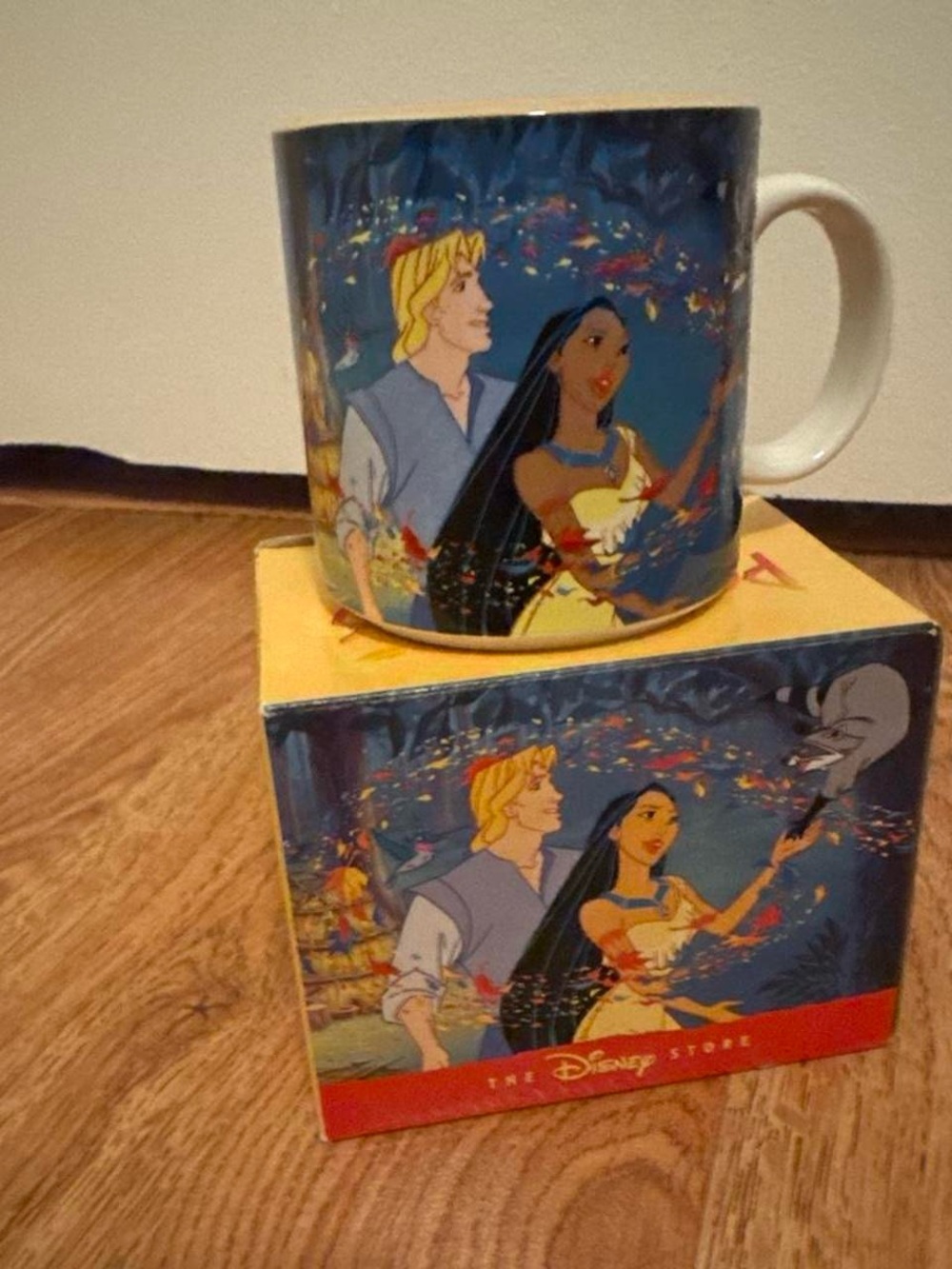 Vintage 1995 Disney Store Pocahontas John Smith Meeko Mug w/ Original Box
